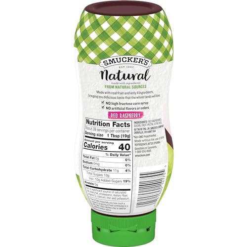 Smucker's Natural Red Raspberry Squeezable Fruit Spread for Breakfast and Snack Time - Easy Portion Control, Great Tast