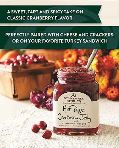 Stonewall Kitchen Hot Pepper Cranberry Jelly - Spicy Flavor for BBQ & Meat Dishes - Perfect for Holiday Table - 1|75 oz.